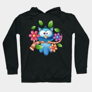 Blue Owl Bird cartoon design concept art Hoodie